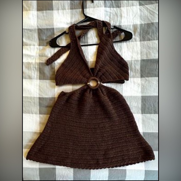 Kendall & Kylie, Pacsun, Brown, Knit, Halter, Mini Dress, Tie-Back - Picture 1 of 4